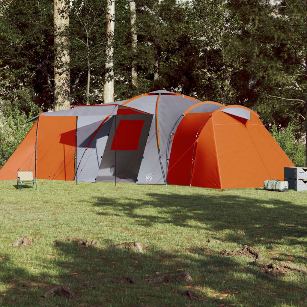 Tent 12-persoons 840x720x200 cm 185T taft grijs en oranje