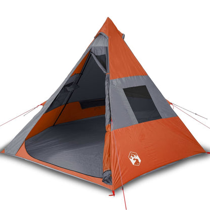 Tent 7-persoons 350x350x280 cm 185T taft grijs en oranje