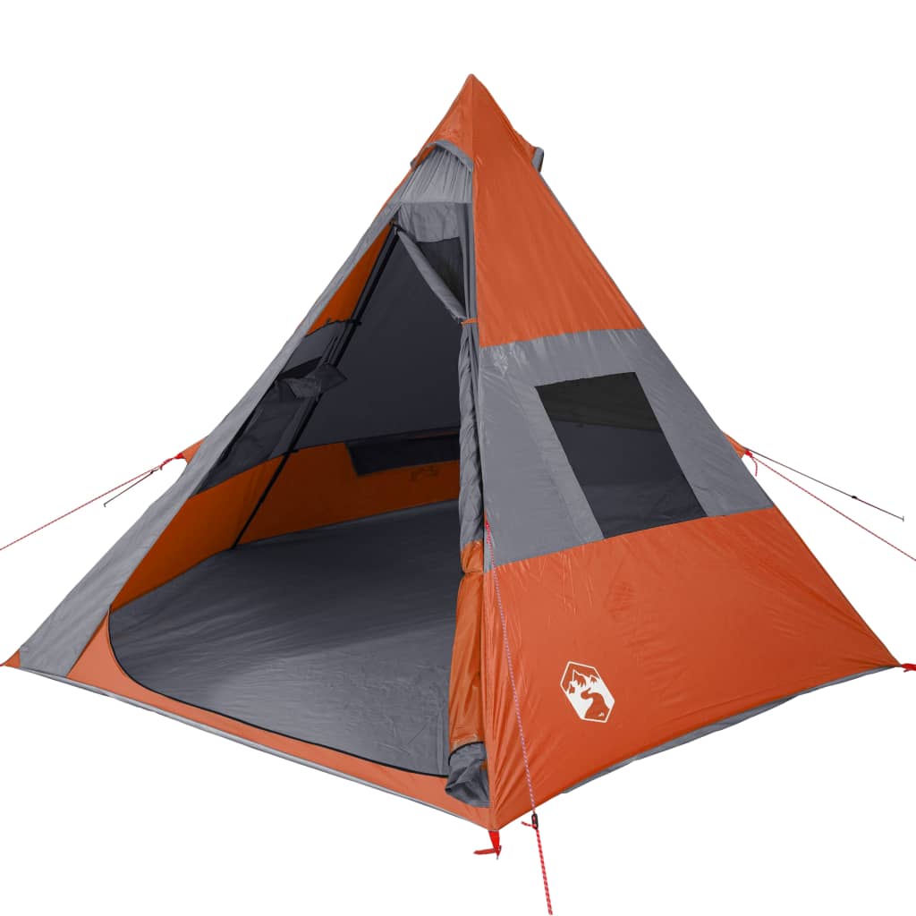 Tent 7-persoons 350x350x280 cm 185T taft grijs en oranje