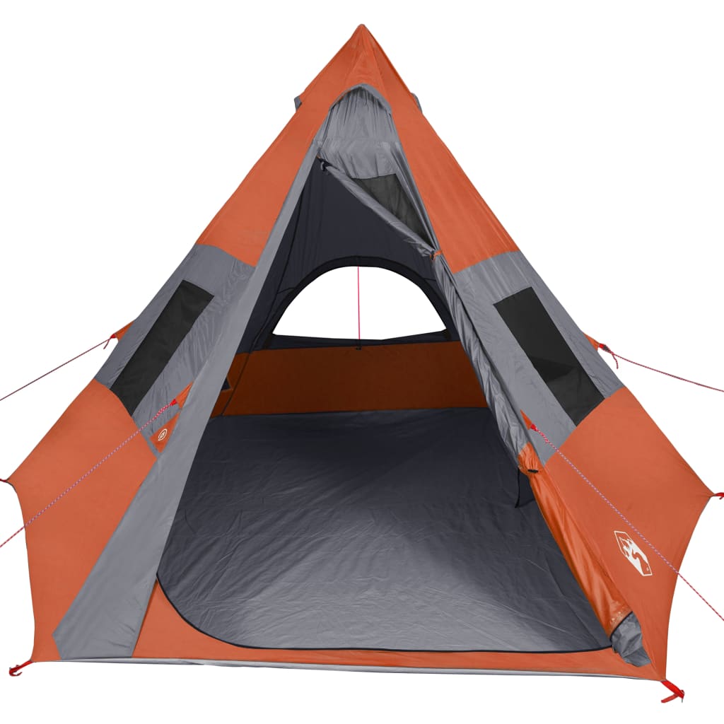 Tent 7-persoons 350x350x280 cm 185T taft grijs en oranje