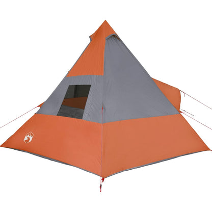 Tent 7-persoons 350x350x280 cm 185T taft grijs en oranje