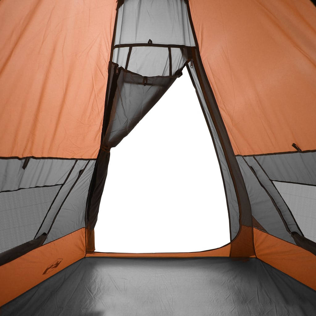 Tent 7-persoons 350x350x280 cm 185T taft grijs en oranje