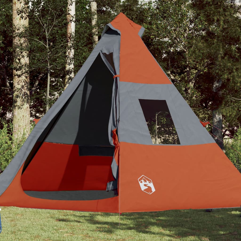 Tent 7-persoons 350x350x280 cm 185T taft grijs en oranje