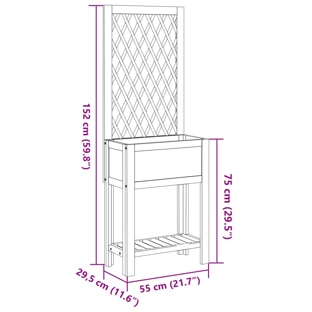 Plantenbak met latwerk en schap 55x29,5x152 cm acaciahout