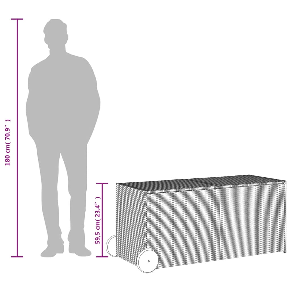 Tuinbox met wielen 283 L poly rattan bruin