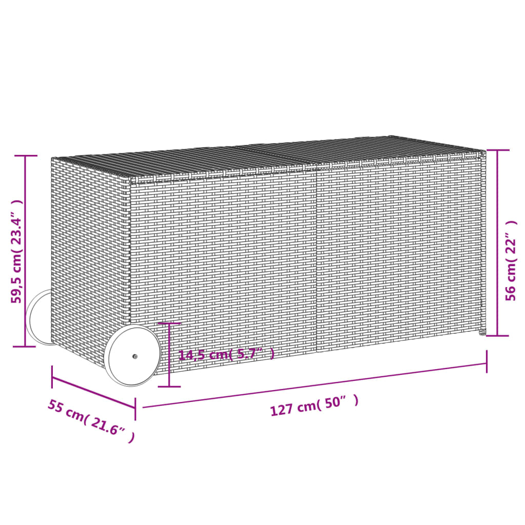 Tuinbox met wielen 283 L poly rattan bruin