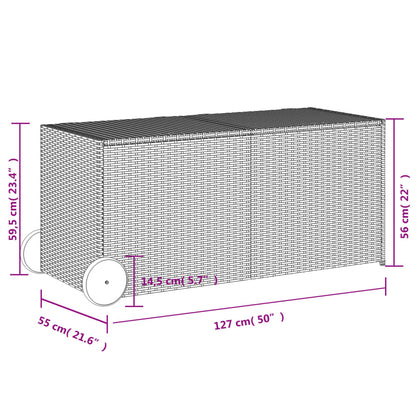 Tuinbox met wielen 283 L poly rattan bruin