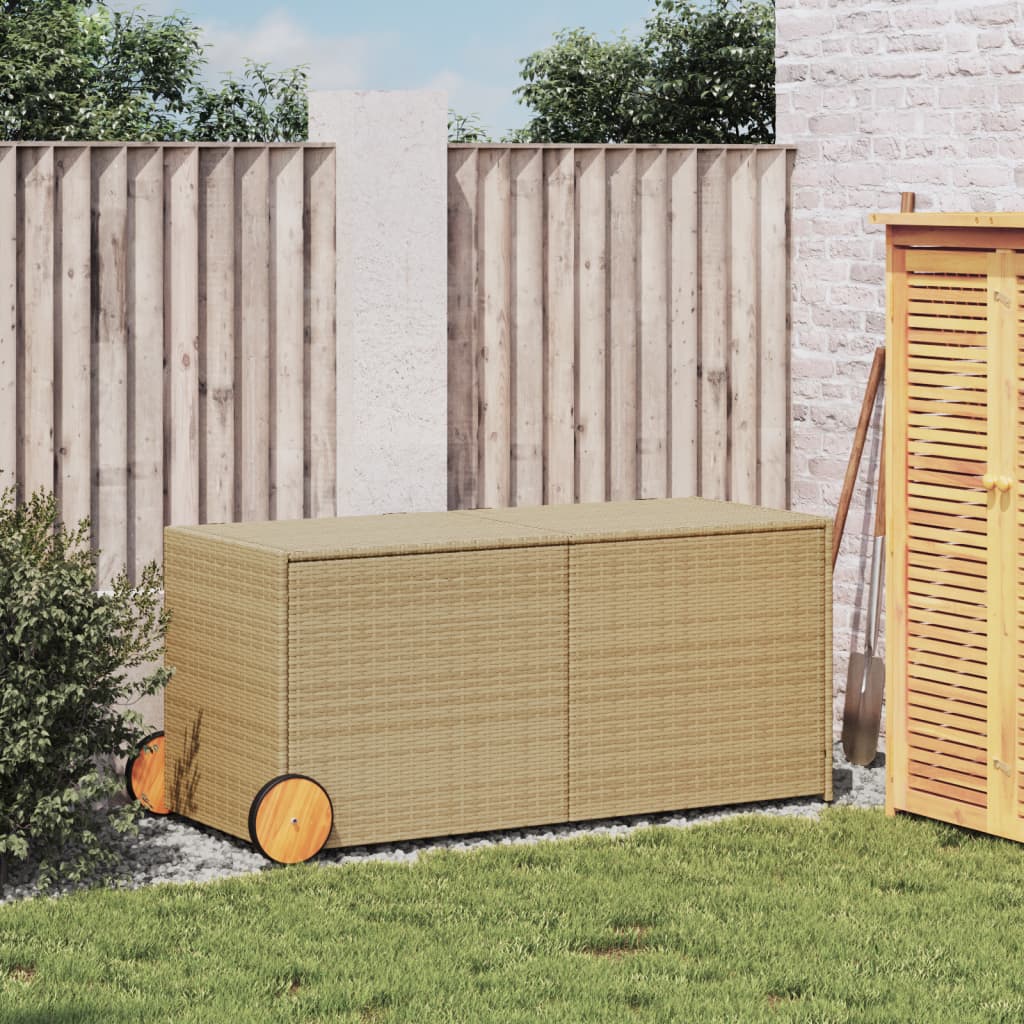 Tuinbox met wielen 283 L poly rattan gemengd beige