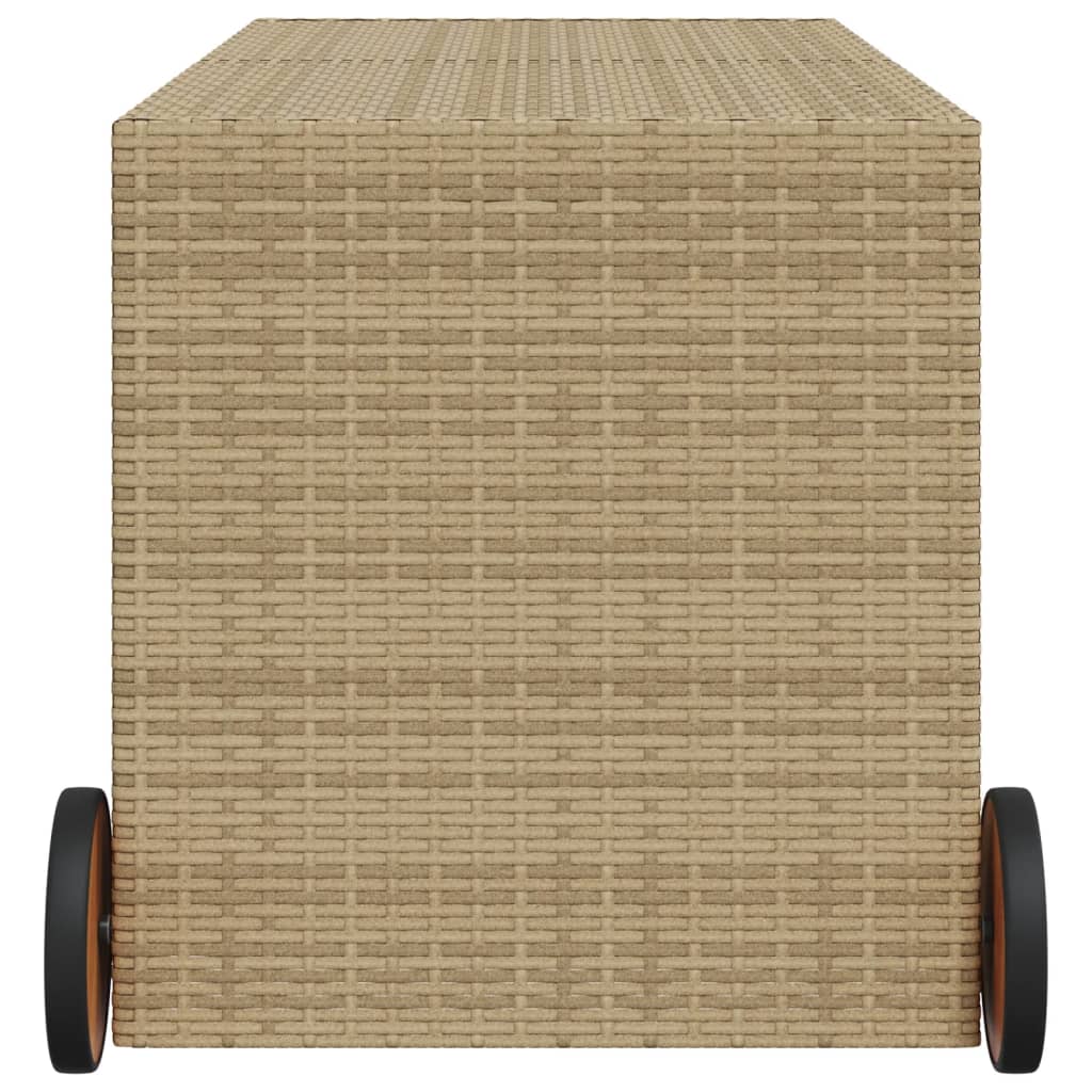 Tuinbox met wielen 283 L poly rattan gemengd beige