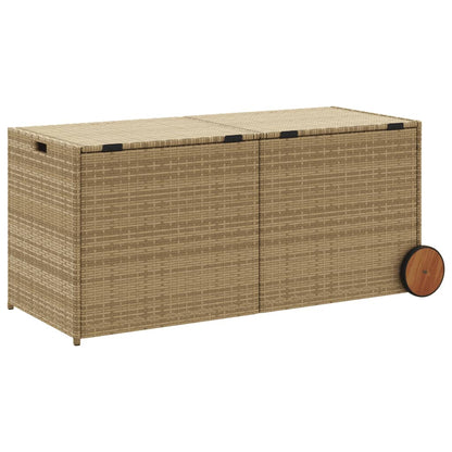 Tuinbox met wielen 283 L poly rattan gemengd beige