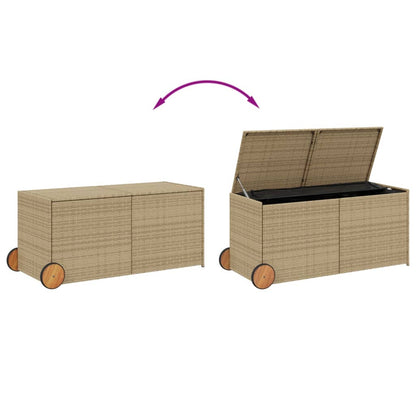 Tuinbox met wielen 283 L poly rattan gemengd beige