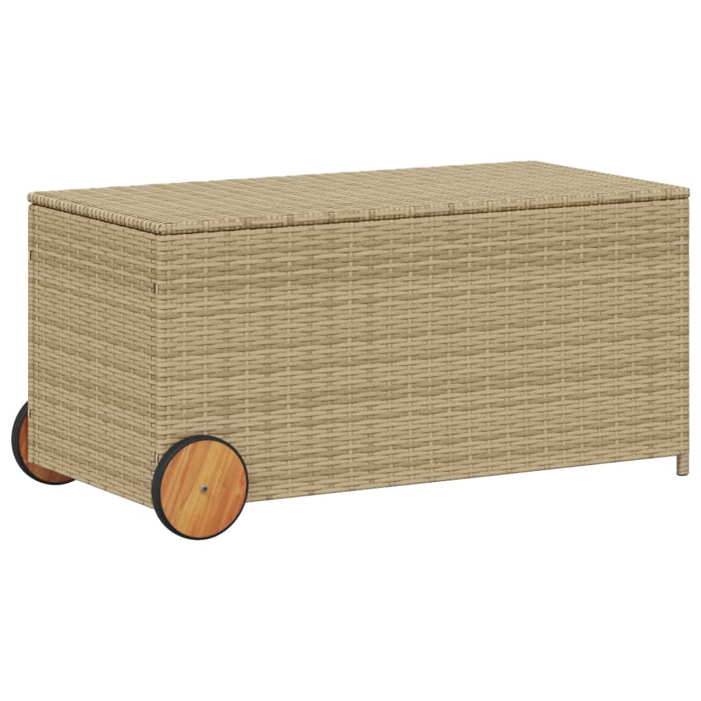 Tuinbox met wielen 190 L poly rattan gemengd beige