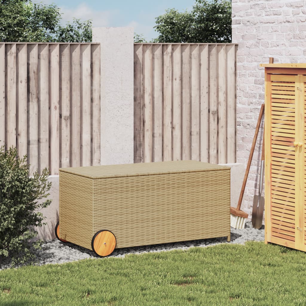 Tuinbox met wielen 190 L poly rattan gemengd beige