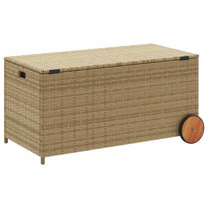 Tuinbox met wielen 190 L poly rattan gemengd beige