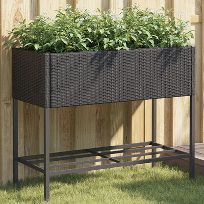 Plantenbak met schap poly rattan zwart