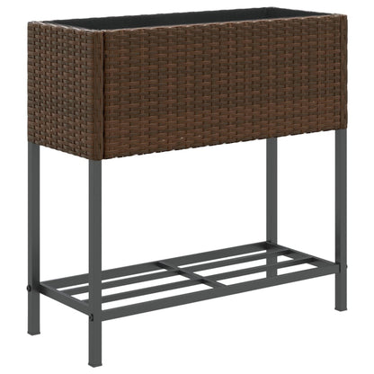 Plantenbak met schap poly rattan bruin