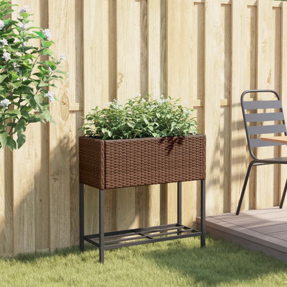 Plantenbak met schap poly rattan bruin