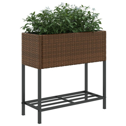 Plantenbak met schap poly rattan bruin