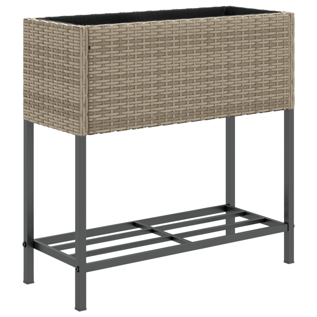 Plantenbak met schap poly rattan grijs