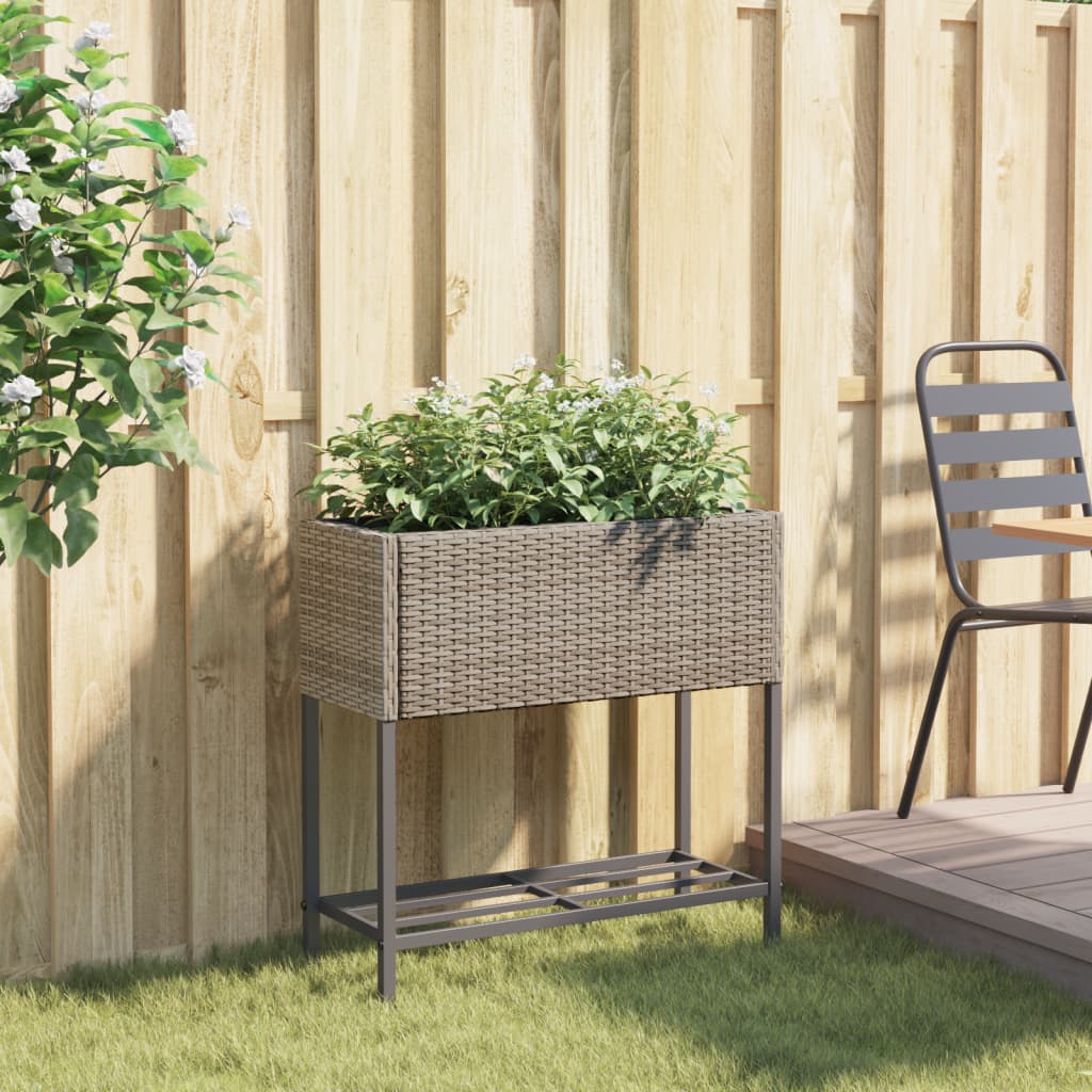 Plantenbak met schap poly rattan grijs