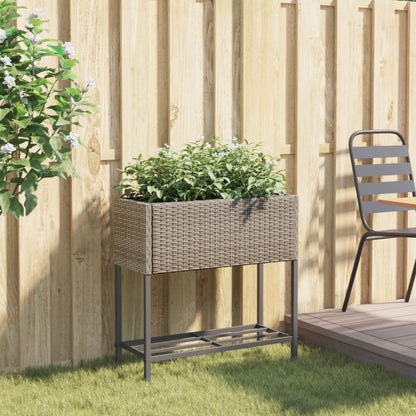 Plantenbak met schap poly rattan grijs