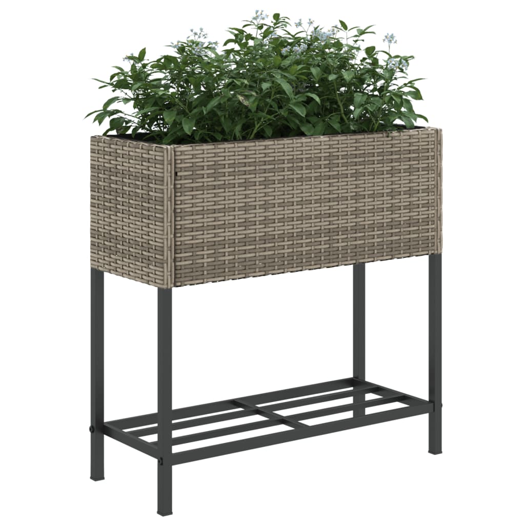 Plantenbak met schap poly rattan grijs