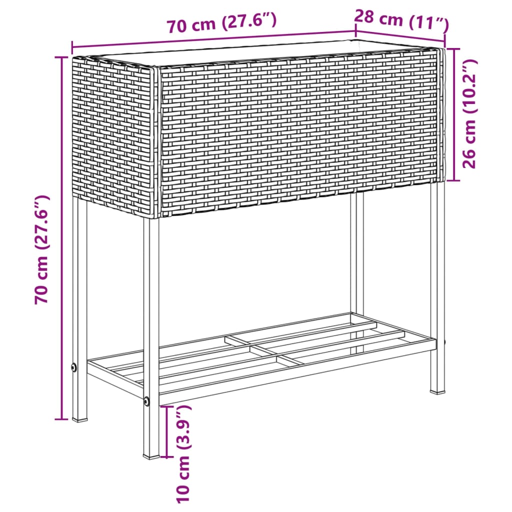 Plantenbak met schap poly rattan grijs