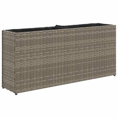 Plantenbak met 2 potten 90x20x40 cm poly rattan grijs