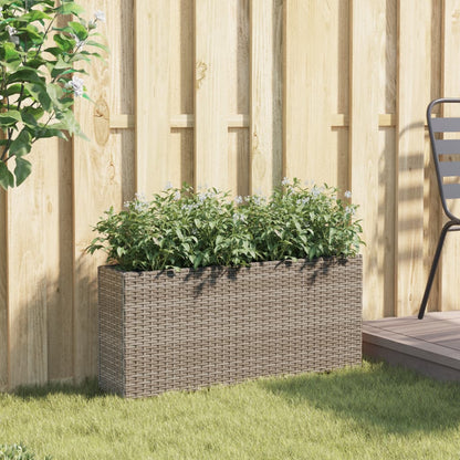 Plantenbak met 2 potten 90x20x40 cm poly rattan grijs