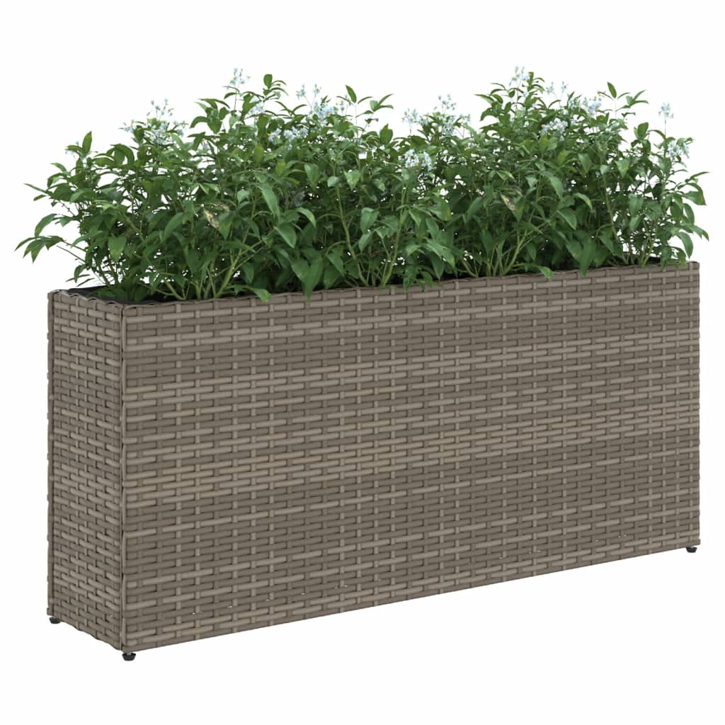 Plantenbak met 2 potten 90x20x40 cm poly rattan grijs