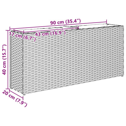 Plantenbak met 2 potten 90x20x40 cm poly rattan grijs