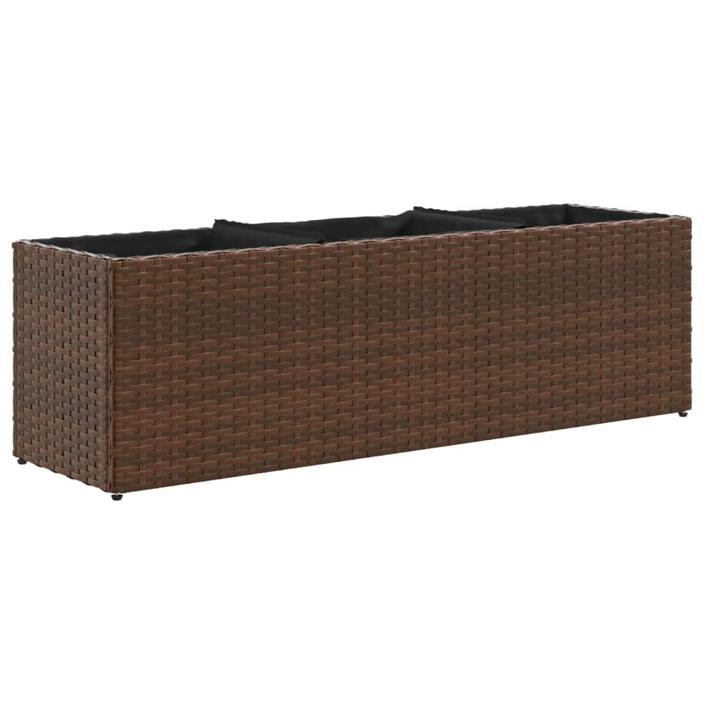 Plantenbak met 3 potten 105x30x32 cm poly rattan bruin