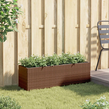 Plantenbak met 3 potten 105x30x32 cm poly rattan bruin