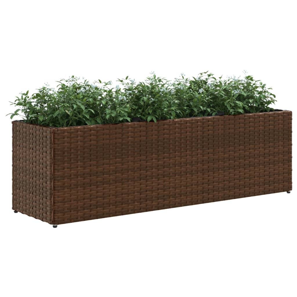 Plantenbak met 3 potten 105x30x32 cm poly rattan bruin