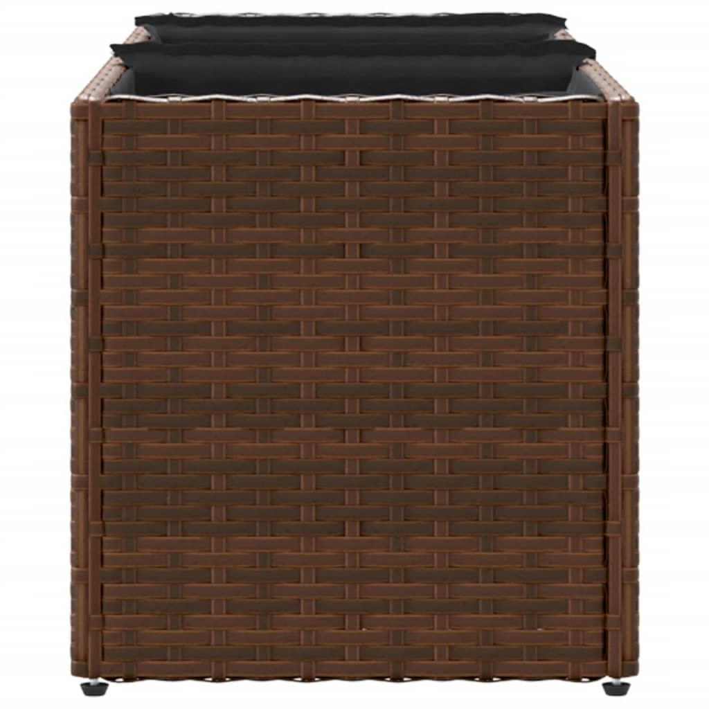 Plantenbak met 3 potten 105x30x32 cm poly rattan bruin