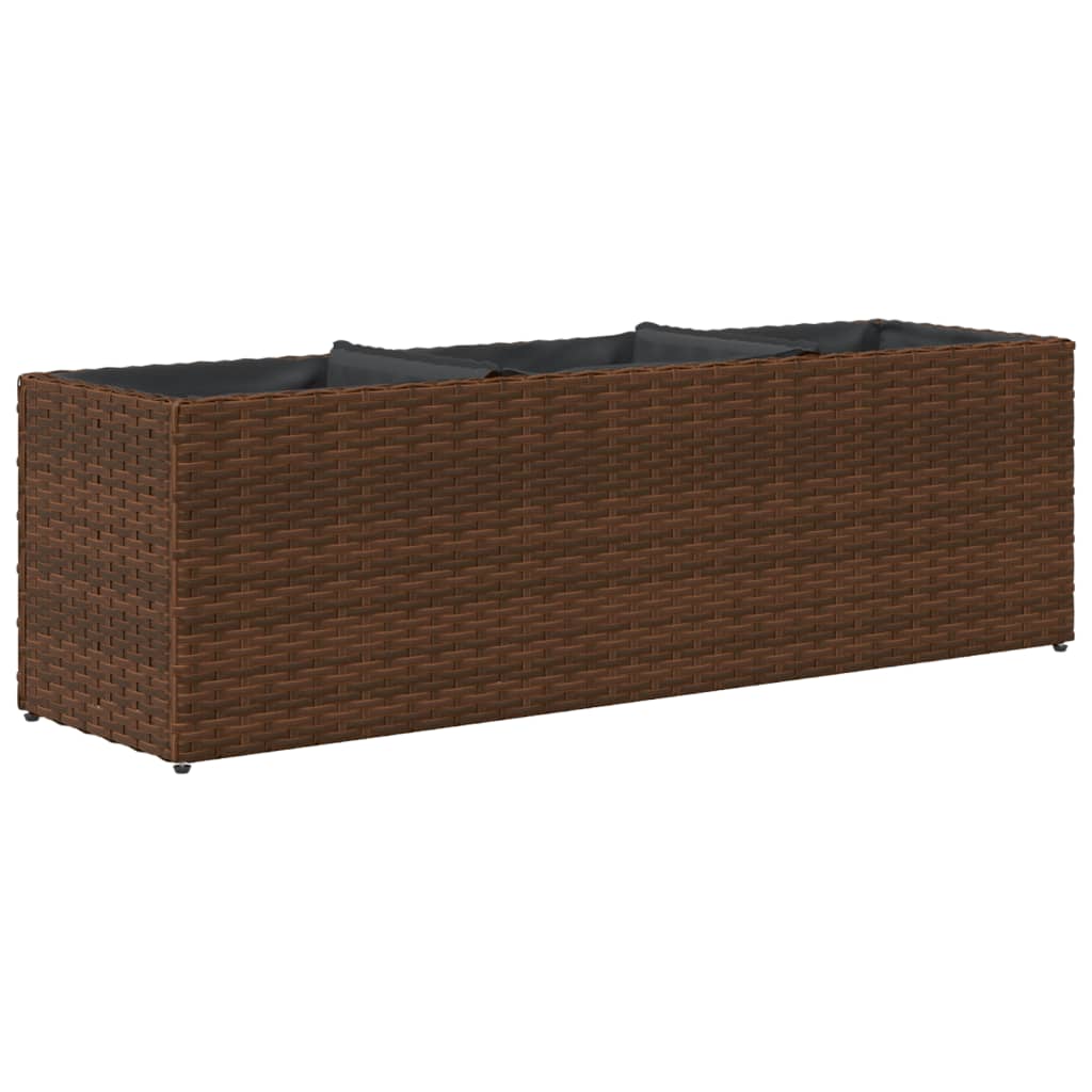 Plantenbak met 3 potten 105x30x32 cm poly rattan bruin