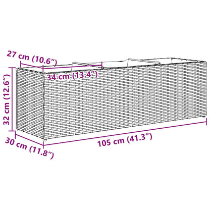 Plantenbak met 3 potten 105x30x32 cm poly rattan bruin