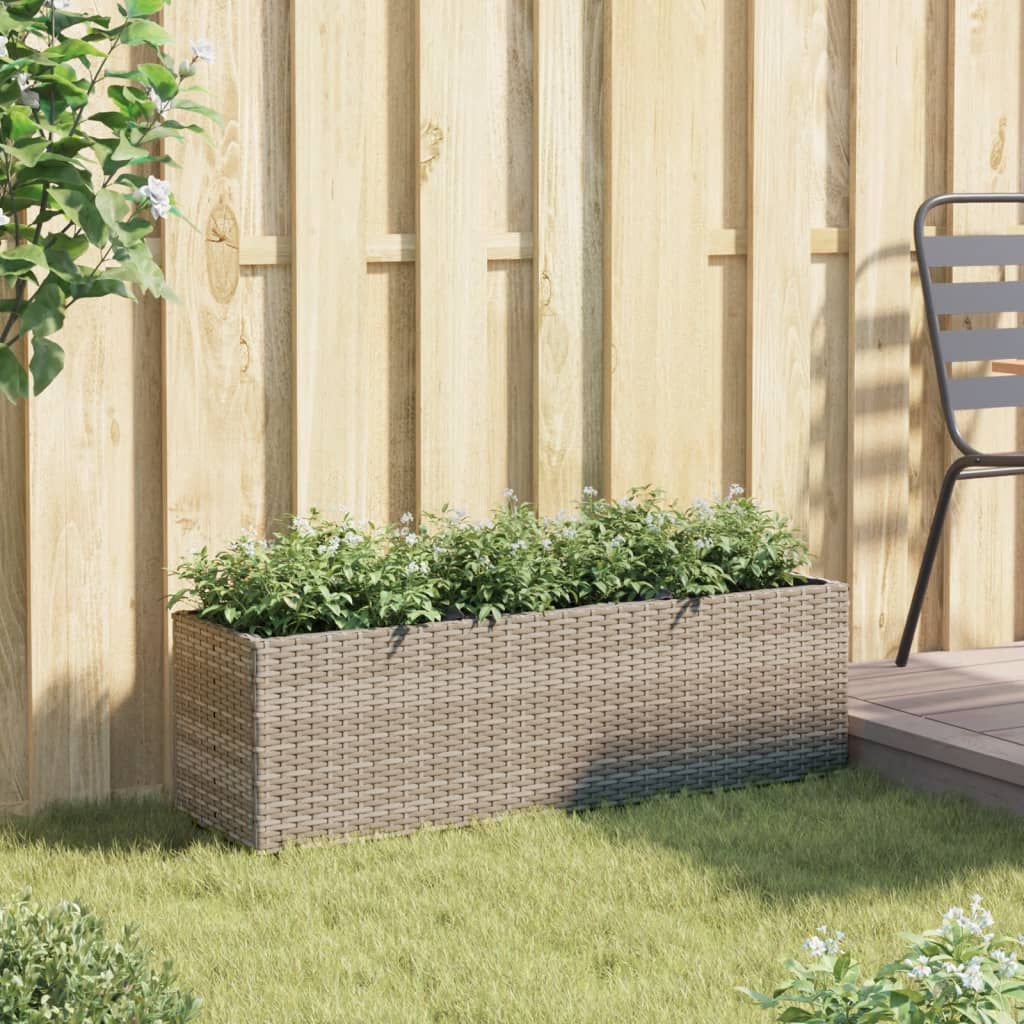 Plantenbak met 3 potten 105x30x32 cm poly rattan grijs