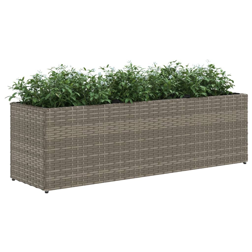 Plantenbak met 3 potten 105x30x32 cm poly rattan grijs