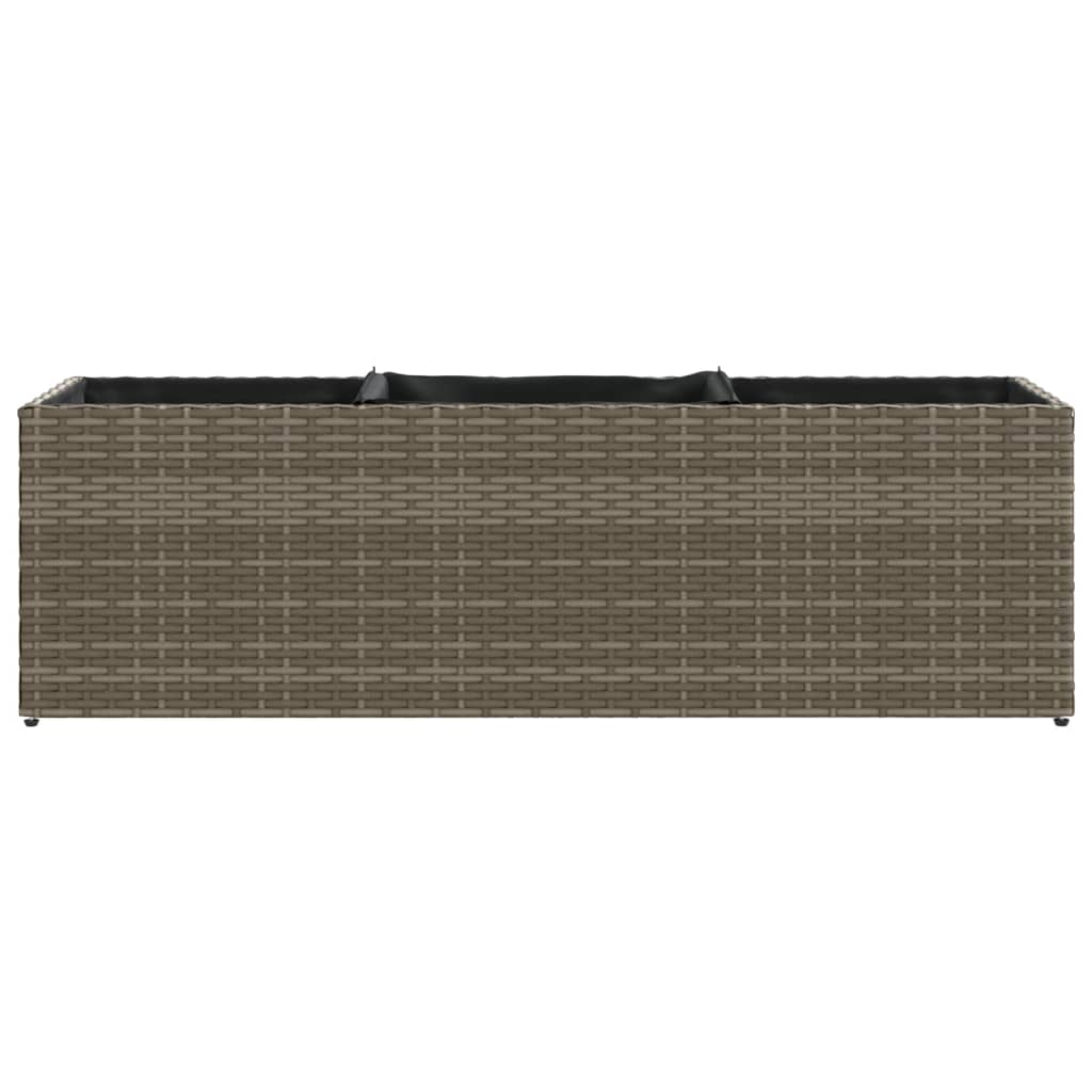 Plantenbak met 3 potten 105x30x32 cm poly rattan grijs