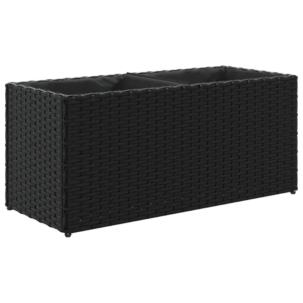 Plantenbak met 2 potten 72x30x32 cm poly rattan zwart