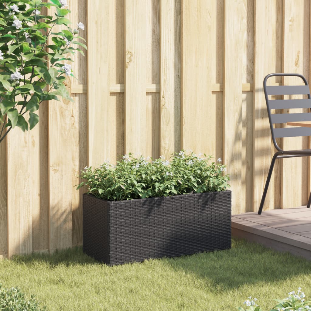 Plantenbak met 2 potten 72x30x32 cm poly rattan zwart