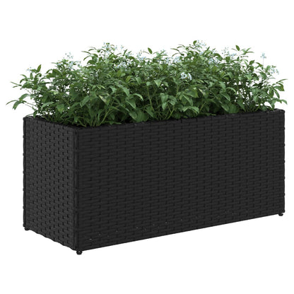 Plantenbak met 2 potten 72x30x32 cm poly rattan zwart