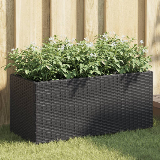 Plantenbak met 2 potten 72x30x32 cm poly rattan zwart