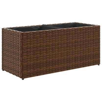 Plantenbak met 2 potten 72x30x32 cm poly rattan bruin