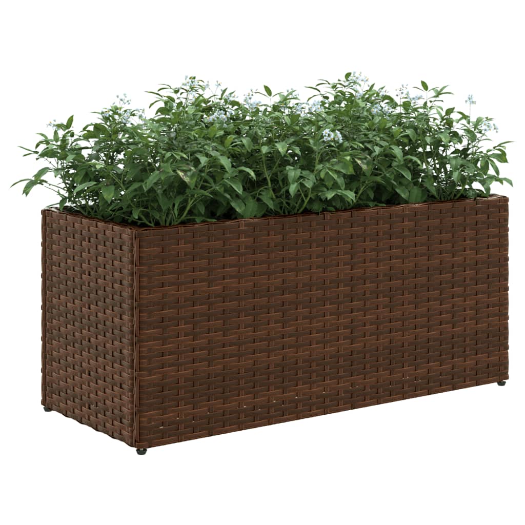 Plantenbak met 2 potten 72x30x32 cm poly rattan bruin