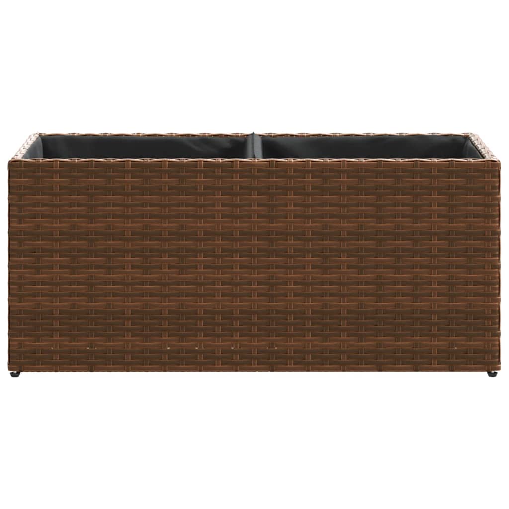 Plantenbak met 2 potten 72x30x32 cm poly rattan bruin