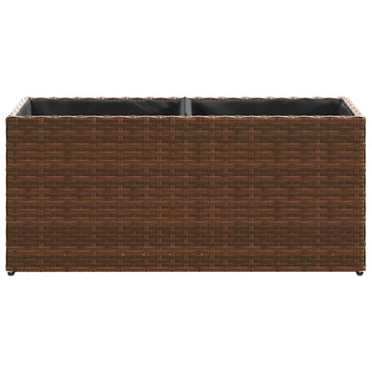 Plantenbak met 2 potten 72x30x32 cm poly rattan bruin