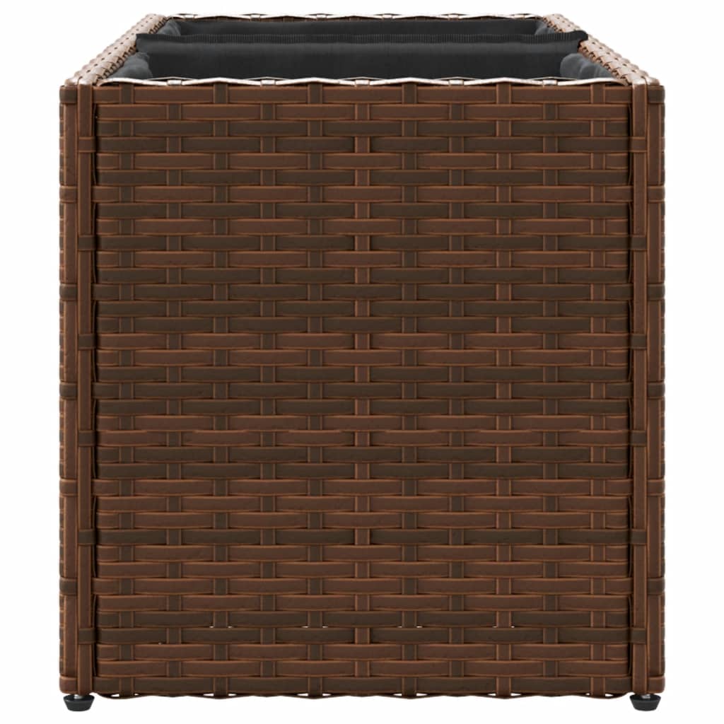 Plantenbak met 2 potten 72x30x32 cm poly rattan bruin