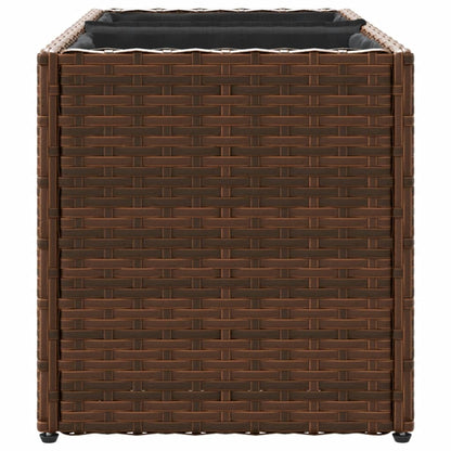 Plantenbak met 2 potten 72x30x32 cm poly rattan bruin